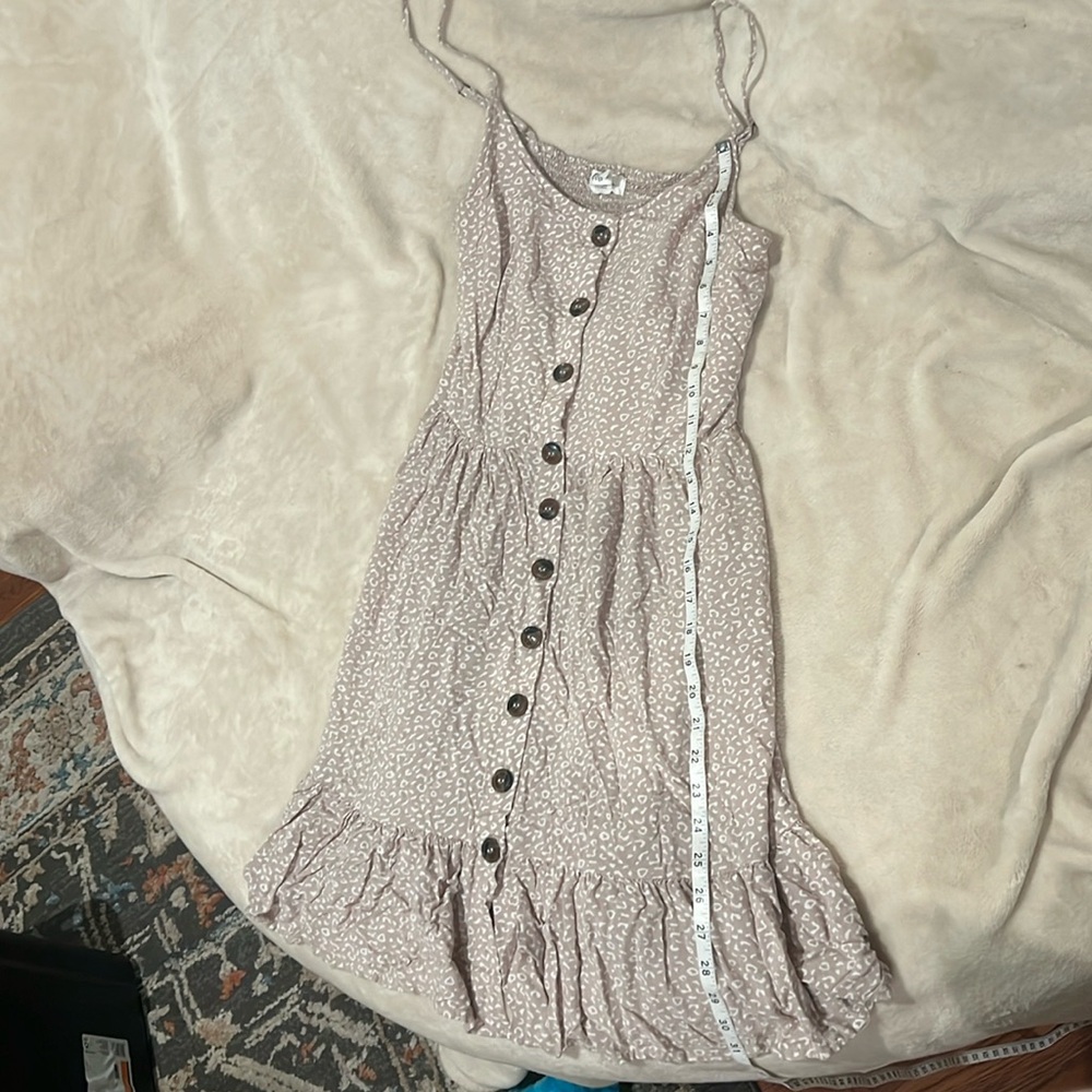 Japsa Cream White Cheetah Sundress with Brown Buttons